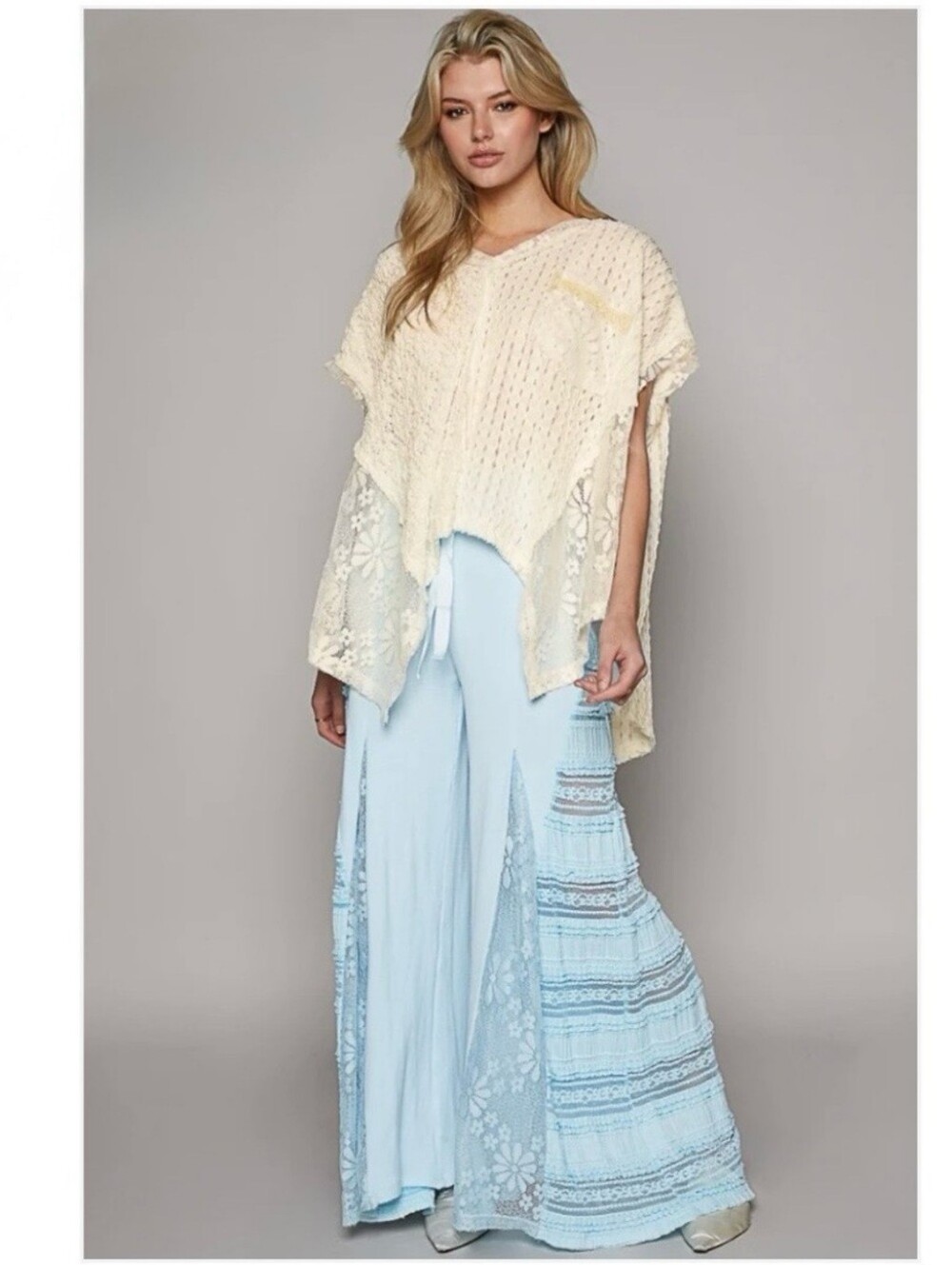 POL Light Blue Wide-Leg Lace Panel Pants Sz S - Picture 8 of 14